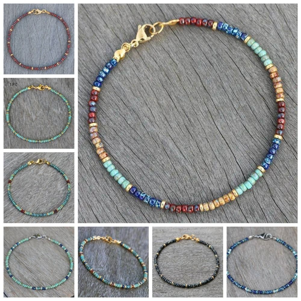 Vòng chân đính cườm ngọc lam SENRTY, Trang sức chân Boho có thể điều chỉnh chất lượng thủ công, Lớp phủ Picasso bằng kim loại không gây dị ứng Teal sống động Hạt Hue Vòng tay mắt cá chân Lướt sóng Cô gái