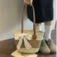 Túi đeo vai KANGN, Túi Tote dung tích lớn dệt bằng rơm, Túi xách đi biển thủ công sọc nhẹ mùa hè