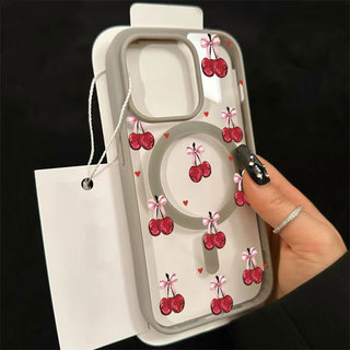 Ốp bảo vệ iPhone họa tiết anh đào sạc từ tính chống trầy xước - iP 7/8/X/XS/11/12/13/14/15/16/17/Plus/Pro/Max/Air