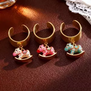 PNPIA- Thời Trang Men Màu Pony Mặt Dây Chuyền Nhẫn Sáng Tạo Tinh Tế Ngựa Mở Nữ Mặt Dây Chuyền Nhẫn Phụ Kiện Trang Sức Quà Tặng