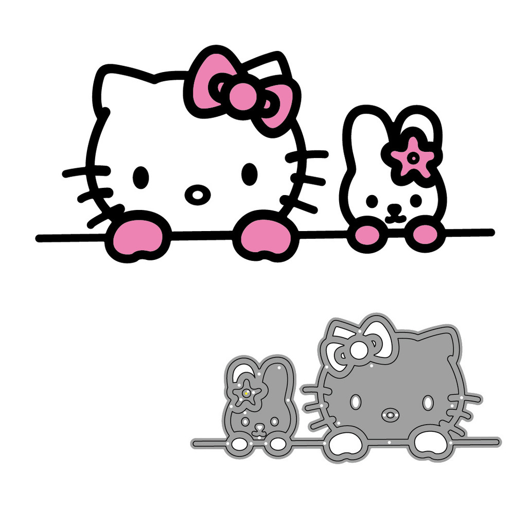 Hello Kitty Hoạt Hình Kim Loại Thép Carbon Cắt Khuôn DIY Vải Album Ảnh Thiệp Chúc Mừng Cắt Chết Giấy Thủ Công Sổ Lưu Niệm Dập Nổi Khắc Bản Mẫu