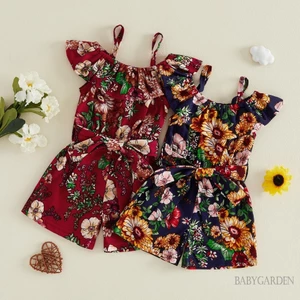 Bộ áo liền quần bé gái 2-4Y In hoa lệch vai Ruffle Sling Playsuit để chụp ảnh tiệc sinh nhật