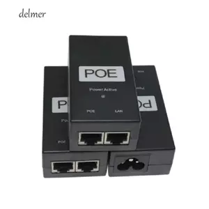 Đầu phun nguồn DELMER POE, 24V / 48V 0.5A IEEE802.3af / tại Bộ nguồn POE, Đầu ra thiết bị POE 48V 0.5A 100Mbps Bộ chuyển đổi Ethernet POE để bàn CCTV
