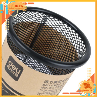 Ống Cắm Bút Bằng Sắt Lưới Deli 9172 Màu Đen – Giỏ Đựng Bút Hợp Kim Trụ Tròn Cao Cấp Chống Gỉ
