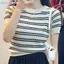 Khung Ảnh Mùa Hè Mới Thời Trang Sọc Tay Ngắn Màu Trơn Đa Năng Giảm Tuổi Giảm Béo Dệt Kim Top Áo Thun VN