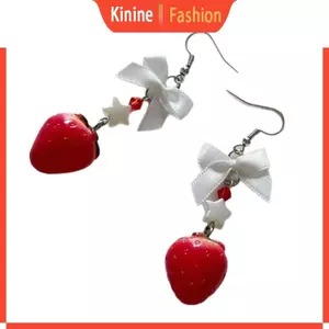KIN Thanh Lịch Nơ Dâu Nhẫn Tai Ngọt Ngào Và Tinh Tế Hoa Quả Bông Tai Thủ Công Nữ Trang Trí Để Mặc Hàng Ngày