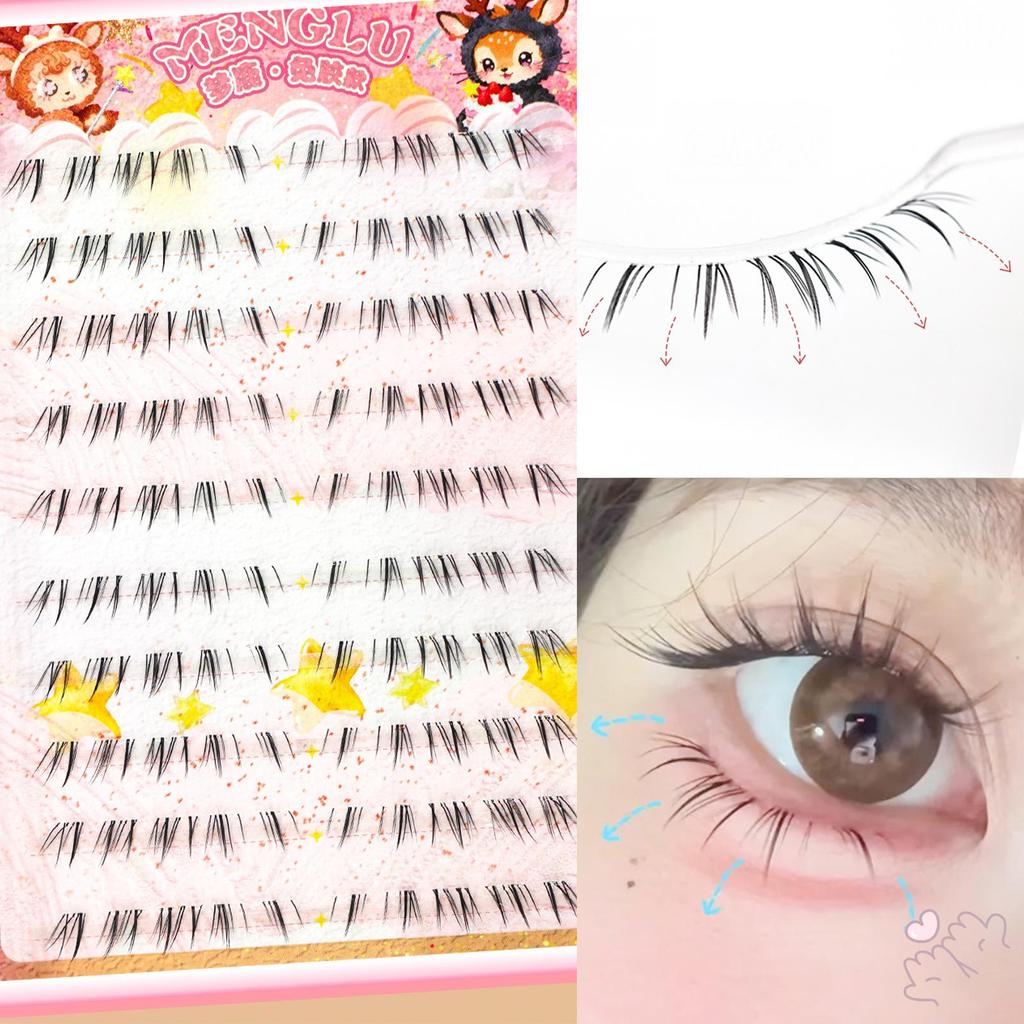 IOIIK 10 hàng-- Cat Style Lower Mis Black C Curl 6-8mm Lông mi giả dài hỗn hợp với dây đeo trong suốt cho vẻ ngoài rực rỡ tự nhiên