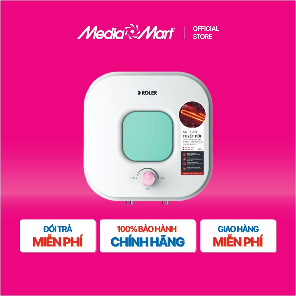[MEDIAMART] - Bình nóng lạnh gián tiếp 30L Roler RWH-8117 (Kiểu vuông) - FREESHIP,Bảo hànhchínhhãng