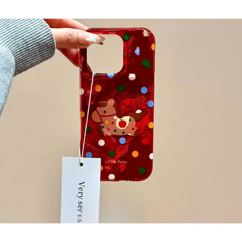 Ốp Điện Thoại Thích Hợp Cho iPhone 7 8 X XS XR XSMAX 11 12 13 14 15 16 17 Pro max Plus Air Năm Mới Màu Đỏ Chấm Bi Pony Chống Sốc Vỏ Bảo Vệ Chống Sốc Bao Gồm Tất Cả EHKV
