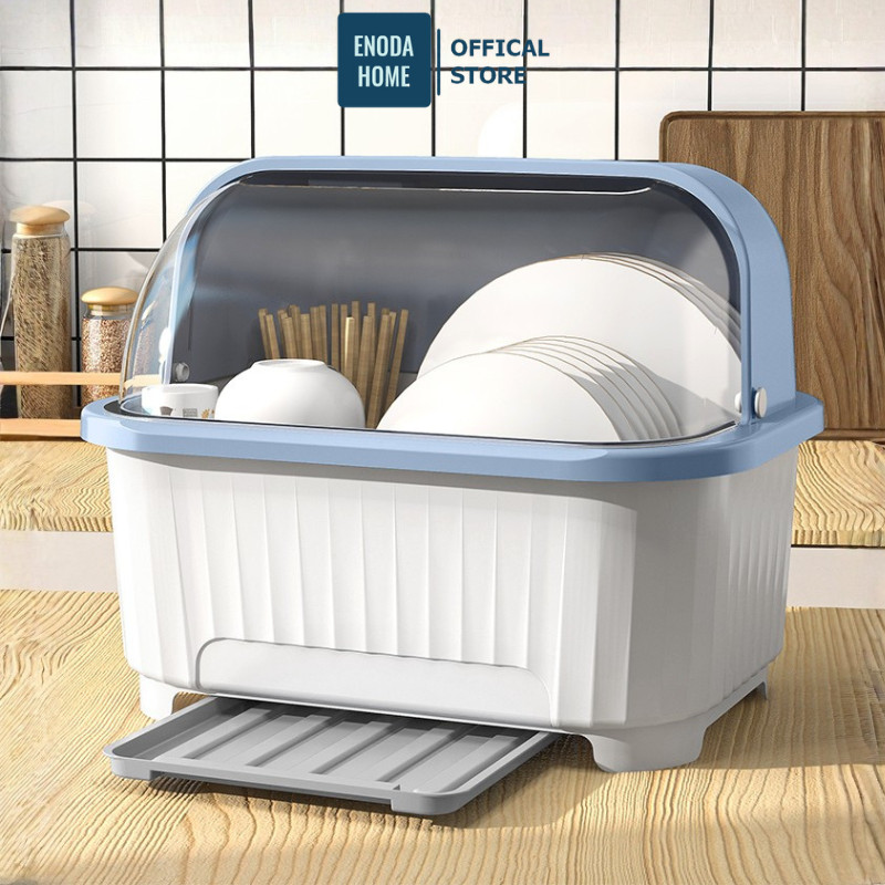 Giá Úp Chén Bát Đĩa Ráo Nước ENODA HOME, Hộp Đựng Bát Đũa Có Nắp Đậy 3 Size Cho Phòng Bếp GB004