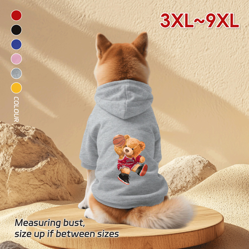 Áo Hoodie cho chó lớn 3XL-9XL, gấu bóng rổ, in hình gấu ngược, phong cách chui đầu, Có 6 màu, Vải mềm, thoáng khí, ấm áp, có thể giặt được, Thích hợp cho tất cả các giống chó lớn