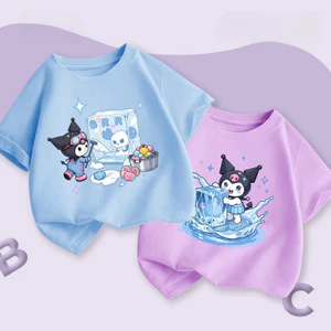 Áo thun Bé Gái 100% Cotton giản dị Áo thun ngắn tay mềm mại thoải mái thoáng khí, in kuromi