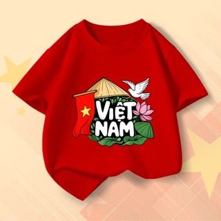 Áo thun ngắn tay bé trai phong cách xe buýt, cờ Việt Nam, đội hình quân đội, mặc ngoài dễ chịu