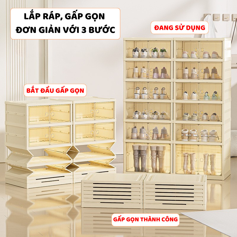 Tủ Đựng Giày Gấp Gọn ENODA HOME, Hộp Đựng Giày Thông Minh 3-9 Tầng, Tủ Kệ Đựng Giày Dép Trong Suốt HG011