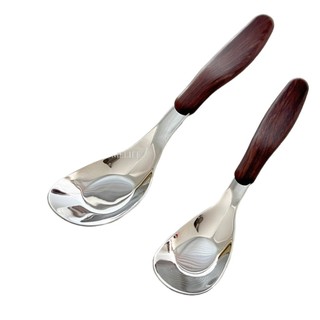 18-10 Thìa Inox Giả Tay Cầm Bằng Gỗ Thìa Ăn Người Lớn Trẻ Em Cho Bé Thực Phẩm Bổ Sung Thìa Ánh Sáng Sang Trọng Househ