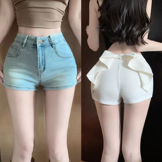 Quần short jean nơ trắng | Cạp cao ôm dáng | Hè 2026 phong cách ngọt ngào