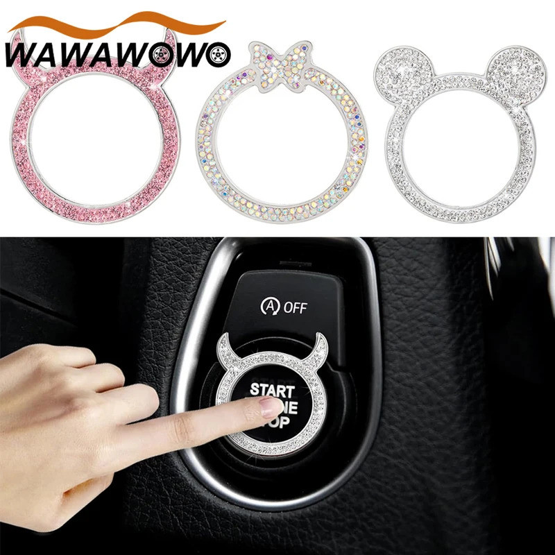 Pha Lê Kim Cương Giả Động Cơ Bắt Đầu Dừng Trang Trí Vòng Bling Đánh Lửa Núm Viền Miếng Dán Sang Trọng Sáng Bóng Inlay Trang Trí Cho Nội Thất Xe Lái Xe Hàng Ngày