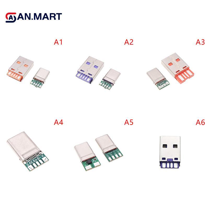 AN.MART Sạc Nhanh Type-C USB 65W 5A Đầu Nối Nam Hàn Với 5Pin PCB + Loại A Nam 6 Pin USB DIY Bộ Sạc Dữ Liệu OTG VN
