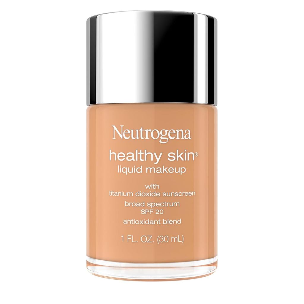 Neutrogena Healthy Skin Liquid Foundation Makeup with Broad Spectrum SPF 20  Kem chống nắng, Nhẹ, Độ che phủ trung bình với kem chống nắng và  Pro-Vitamin B5, Ngà tự nhiên 20, 1