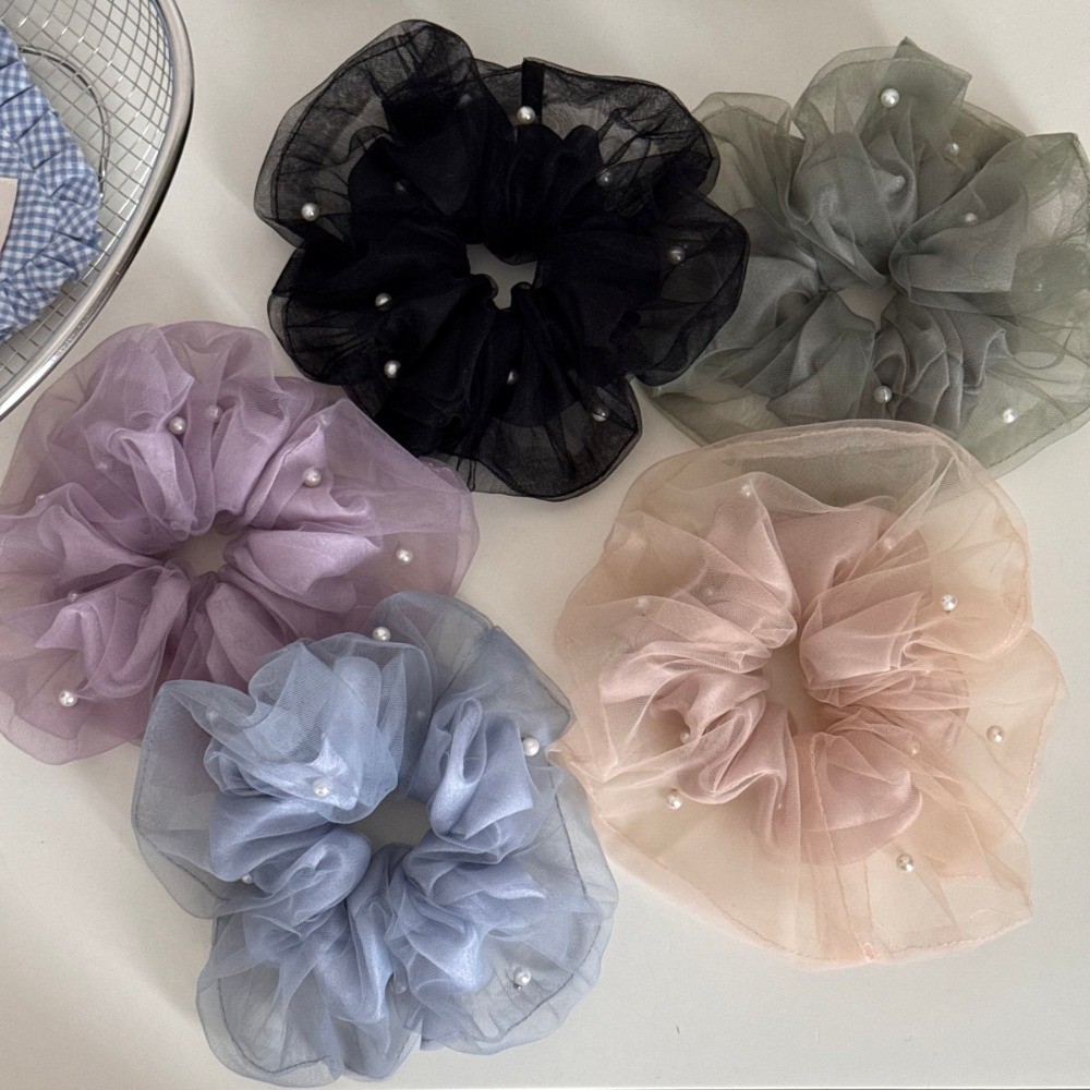 Hululu / Vòng Scrunchy Ngọc Trai Hai Lớp Sáng Tạo Gạc Bên Trong Hạt Đuôi Ngựa Cao Su Dây Lưng Đầu Tấm Tóc Cô Gái Cổ Tích Dây Buộc Tóc