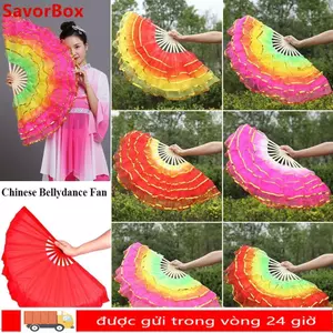 SAVORBOX Người hâm mộ lụa Trẻ em Nữ Vũ công Thực hành giả dài Người hâm mộ lụa Rayon