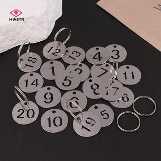 HWETR Bộ 20 Thẻ Nhãn Biển Số Inox Gắn Chìa Khóa, Đánh Dấu Vali Hành Lý, Vòng Nhẫn Tròn, Đánh Số