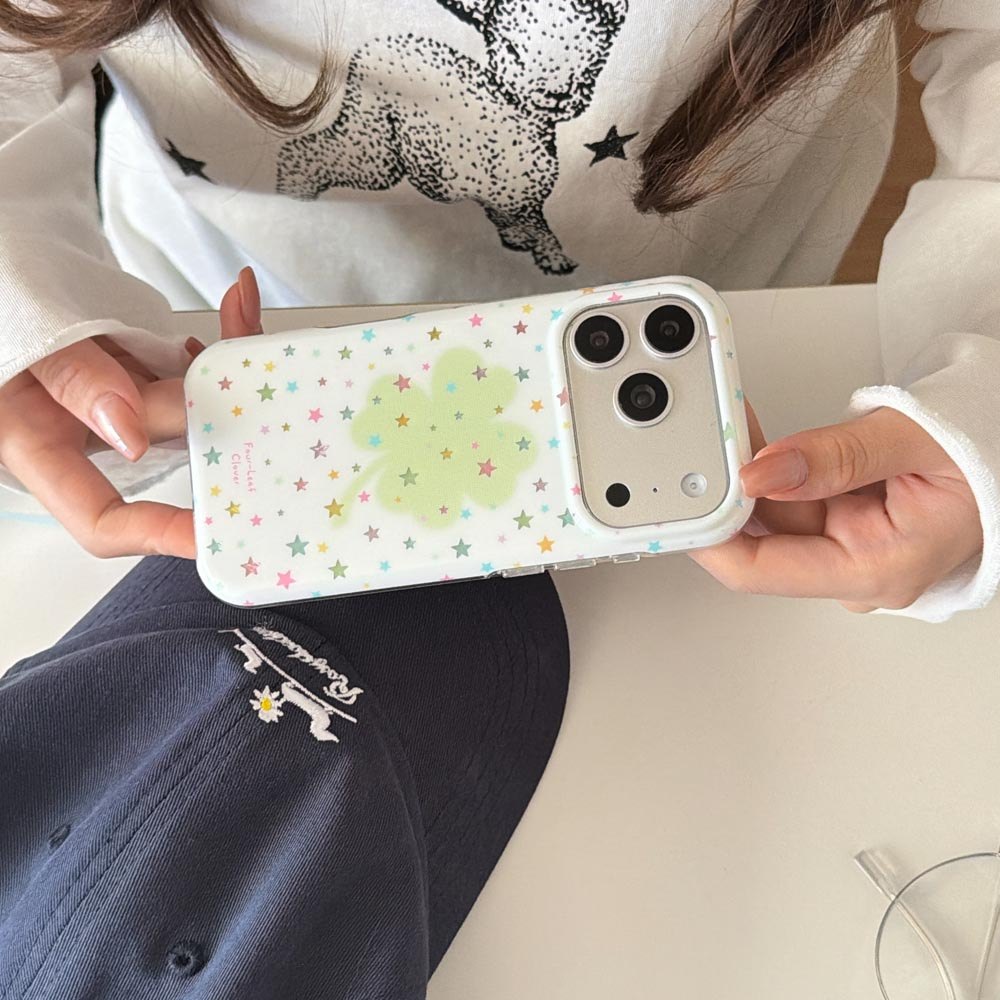 Ốp lưng cứng Tương thích với iPhone 15Pro 15ProMax 16 16Pro 16ProMax 17 17Pro 17ProMax Ốp lưng họa tiết cỏ ba lá hình ngôi sao đầy màu sắc
