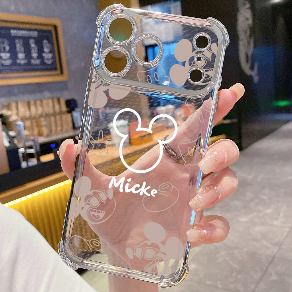 Tương thích với iPhone 17 16 15 Pro Max 14 Plus 13 12 11 XR XS Thời Trang Vẽ Chuột Mickey Minne Trong Suốt Mạ Vỏ Chống Rơi