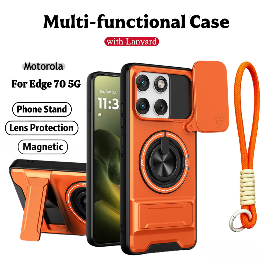 Ốp Điện Thoại Đa Năng Sang Trọng Thích Hợp Cho Motorola Edge 70 Fusion 5G Dây 360°Giá đỡ vòng có vỏ máy ảnh Vỏ bảo vệ toàn diện chống sốc
