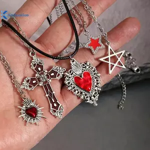 Kudosation Nữ Gothic Nelace 5 Bộ Trái Tim Dơi Chữ Thập Mặt Dây Chuyền Choker Trang Sức Retro Phụ Kiện Cho Cosplay Và Các Sự Kiện Theo Mùa Đẹp