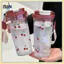 Bình nước ống hút đôi B & N Cute Cherry 580Ml dành cho học sinh Cốc chống rò rỉ bằng nhựa dành cho trường học Sự kiện thể thao sử dụng hàng ngày.