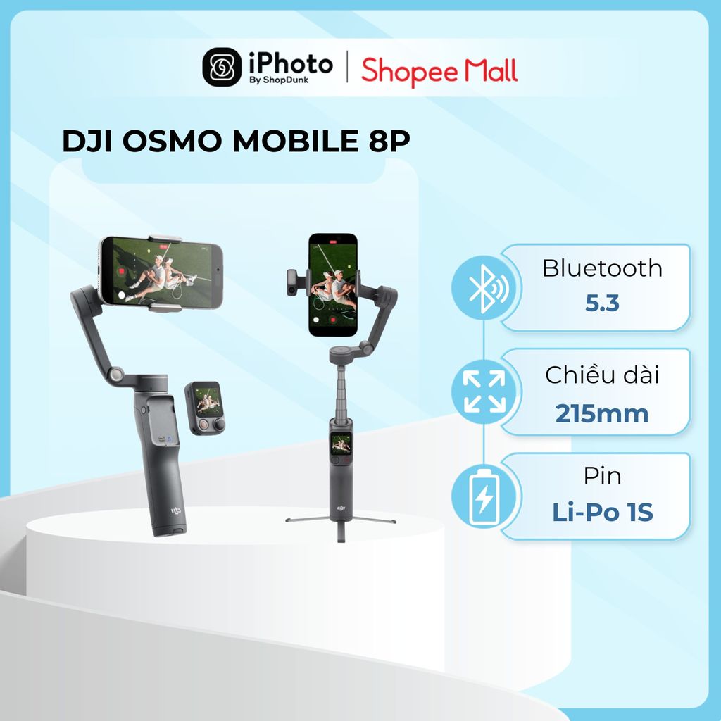 Gimbal Chống Rung Điện Thoại DJI Osmo Mobile 8P Điều Khiển Từ Xa Chuyên Nghiệp, Bảo Hành 12 Tháng