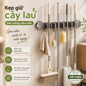 Thanh Móc Kẹp Chổi Cây Lau Nhà, Móc Treo Gắn Tường Bằng Cốc Hút, Đa Năng, Không Làm Hỏng Tường