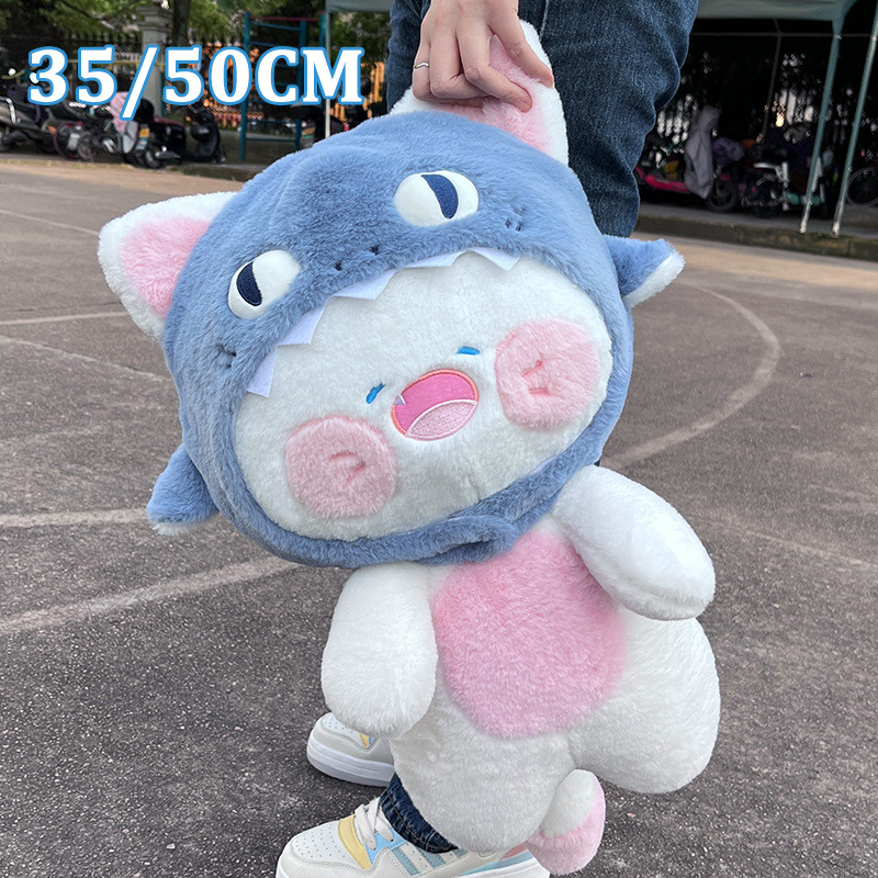 Gấu Bông Mèo Dudu Đội Mũ Cá Mập Đáng Yêu Cao Cấp, Siêu Xinh Kích Thước 35-50cm