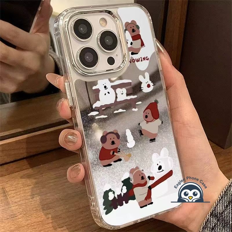 Ốp Điện Thoại Gương Gấu Giáng Sinh Dễ Thương Cho Realme C85 Pro C75X C75 C71 C63 C61 C67 C65 C55 C53 C51 C35 C33 C30 C25S C25Y C21Y C20A C17 C15 C12 C11 C1 Vỏ Hoạt Hình Ngộ nghĩnh Vỏ Tuyết