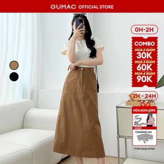 Chân váy nữ Gmorning - GUMAC A midi túi vuông kaki dày dặn màu nâu dễ phối  YVF04060