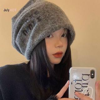 JULYHOT Slouchy Beanie Hat Nữ Phong Cách Nhật Bản Mùa Đông Ấm Đan Kích Thước Lớn Mặt Giảm Béo Màu Xám Nhiệt Dễ Thương Đa Năng Mũ Massivedeals