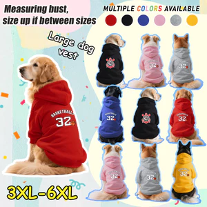 Áo Hoodie cho chó lớn 3XL-9XL, Corinthians, in kỹ thuật số, phong cách chui đầu, Có 6 màu, Vải mềm, Thoải mái, ấm áp, có thể giặt được, Thích hợp cho tất cả các giống chó lớn