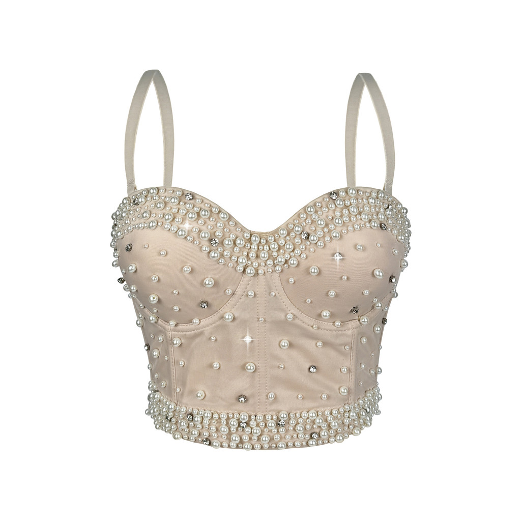 Corset Xương Cá Phối Ngọc Trai và Kim Cương Nhấp Nháy, Phù Hợp Lễ Hội