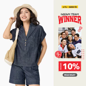 Áo sơ mi nữ YODY cộc tay vải jean giấy WCSH25S022