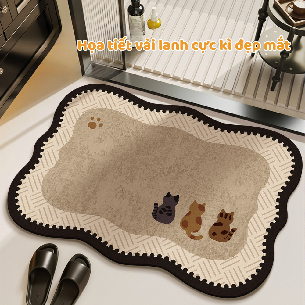 Thảm Trải Sàn Decor Hình Mèo, Thảm Cửa Ra Vào Phòng Ngủ Phòng Khách, Thảm Chùi Chân Êm Mềm