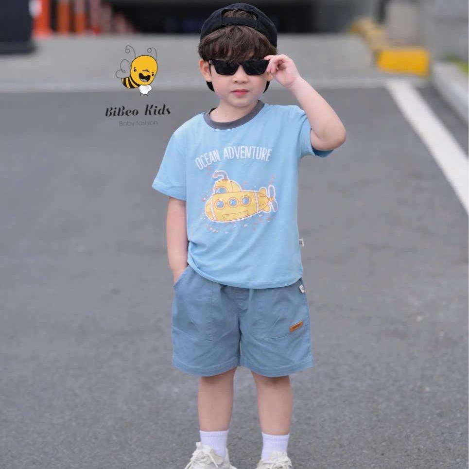 [BiBeo Kids] Bộ quần áo cộc tay TÀU NGẦM IN NỔI, quần Bò áo chất COTTON 4 chiều siêu co giãn  cho bé trai