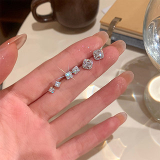 Bông Tai Bạc 925 Chân Vuông Zirconia Bông Tai Dành Cho Nữ Bạc Hàn Quốc Khối Nhỏ Ánh Sáng Sang Trọng Đa Năng Thanh Lịch Bông Tai Thời Trang