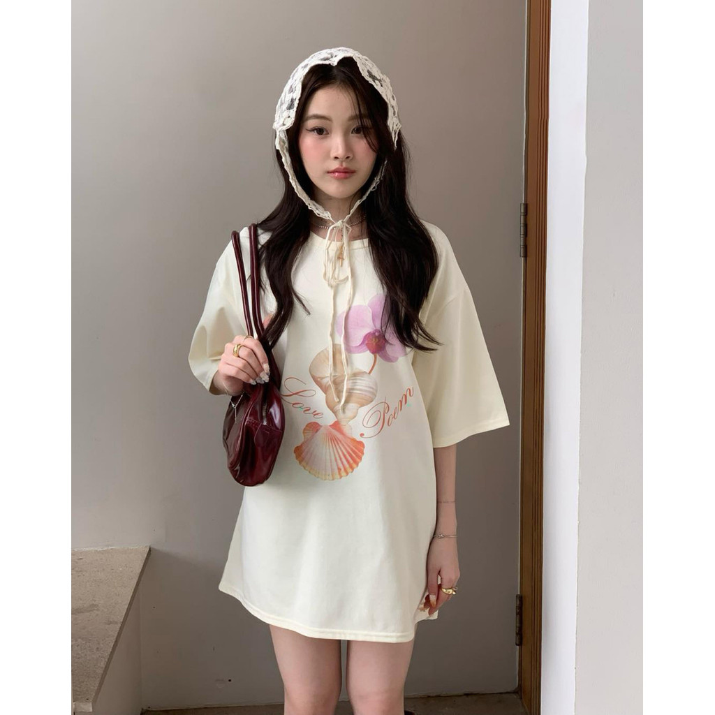 BOOM Áo thun nữ kiểu hàn quốc form rộng tay lỡ cổ tròn cotton Mát-Hè hot trend in cách dễ thương Áo phông form vừaF010