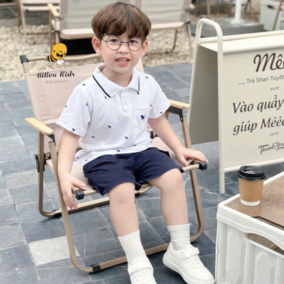Bộ quần áo POLO PUSTER IN TRẦN   cho bé trai , Quần  áo chất COTTON mềm thoải mái cho bé