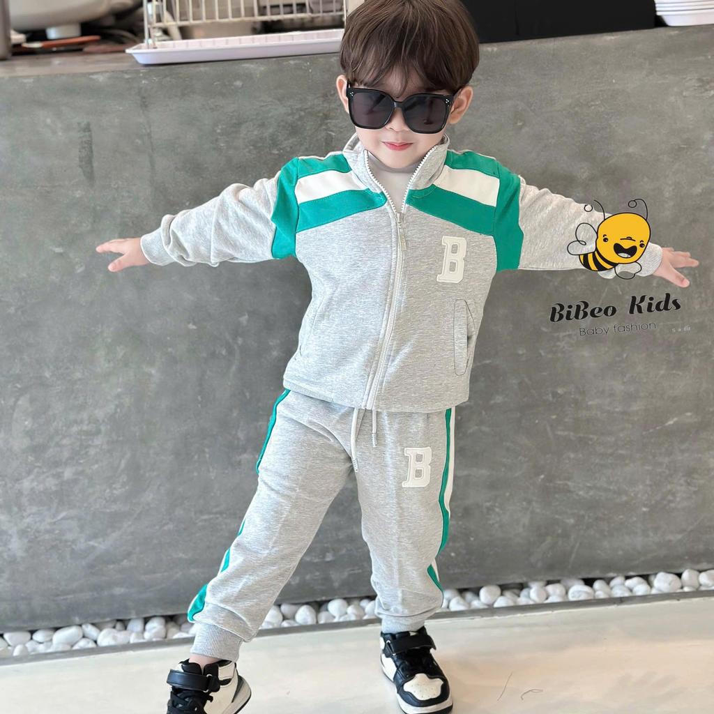 [3-7 TUỔI] Bộ quần áo thể thao Khóa kéo Thêu B  cho bé trai, Bộ quần áo thu đông cao cấp. hàng QC xịn xò
