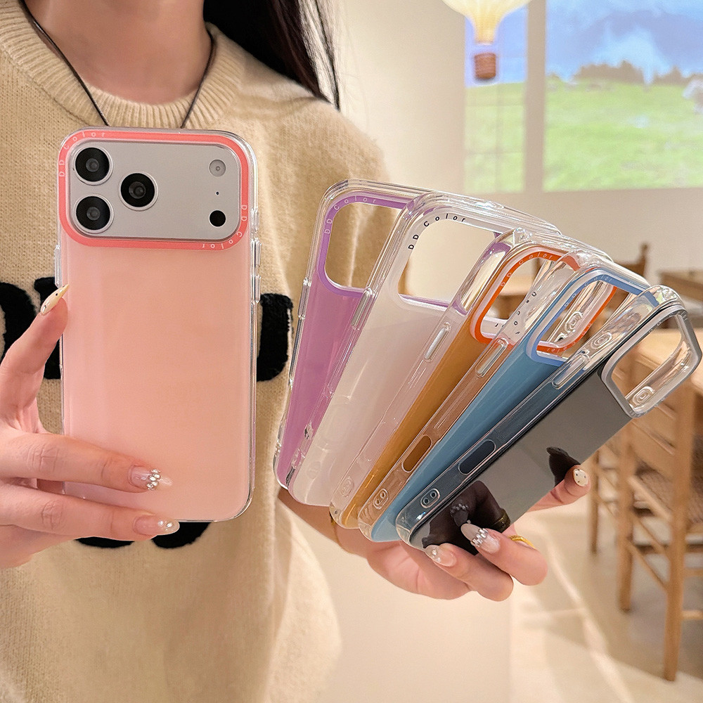 Ốp Điện Thoại Acrylic Màu Hồng Cho iPhone 17 Pro Max 16 15 14 13 Vỏ Bảo Vệ Chống Sốc