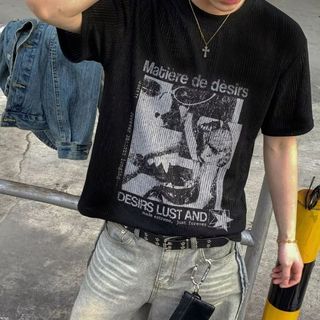 DICHUANGZHE Áo thun in hình cotton nguyên chất cao cấp đường phố cổ điển dành cho nam và nữ