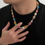 Vòng cổ Choker xếp hình đá quý đầy màu sắc Unisex - Kim cương dát Opal - Đóng cặn - Có thể điều chỉnh 51-60cm - Phong cách Hip Hop mạ vàng