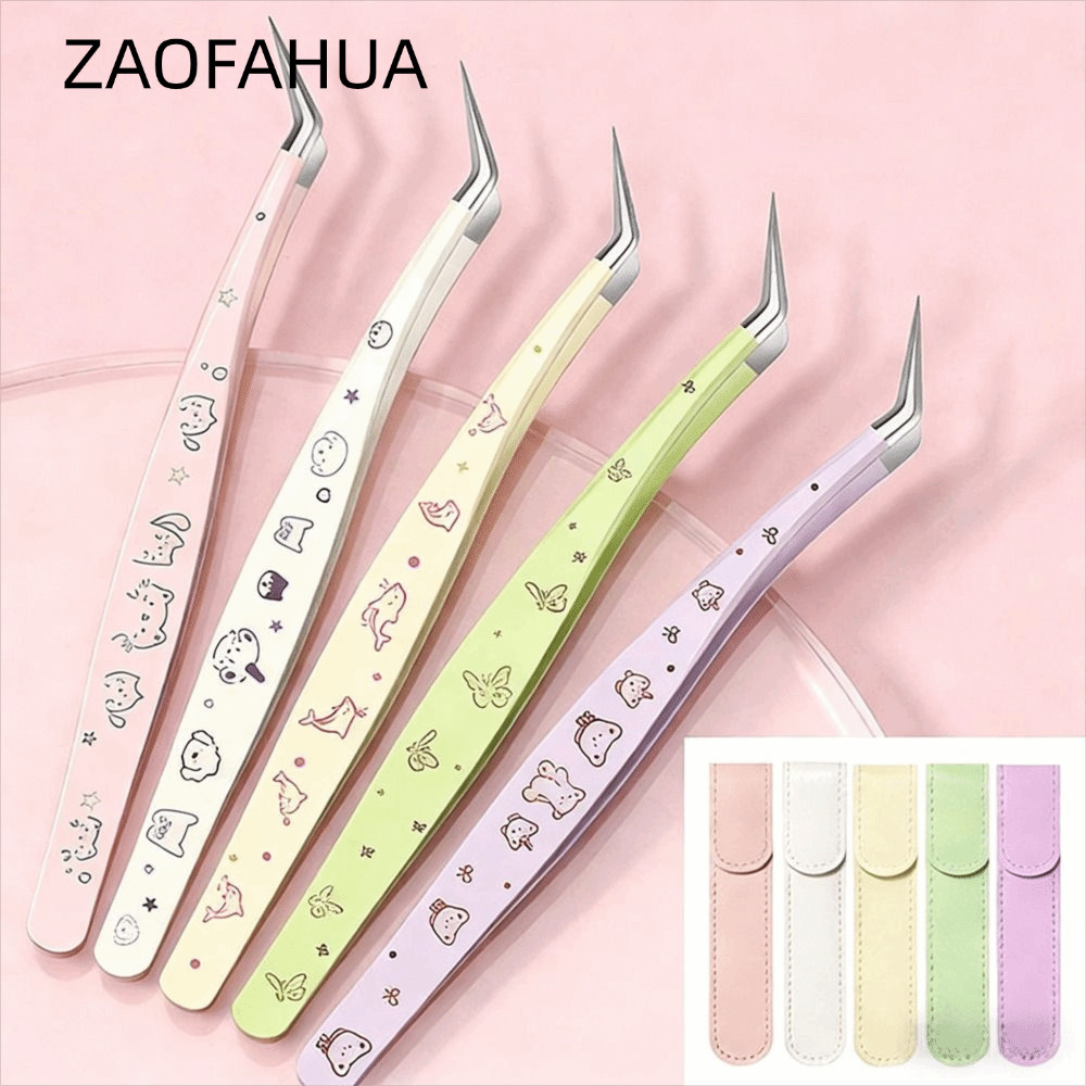 Nhíp lông mi giả ZAOFAHUA, có nhíp nối dài lông mi có độ chính xác cao bằng da, Máy uốn mi chống tĩnh điện hoạt hình chuyên nghiệp Dụng cụ trang điểm làm đẹp